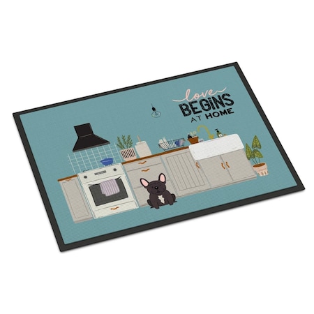 18 X 27 In. Brindle French Bulldog Kitchen Scene Indoor Or Outdoor Mat